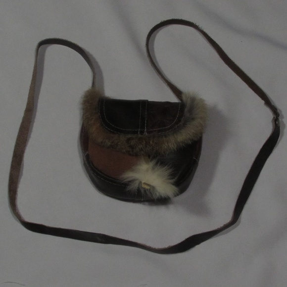 Leather Patch work Purse w/ Rabbit Fur - Picture 2 of 8